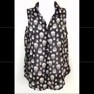 Semisheer Black Skull Button-up Collared Tank